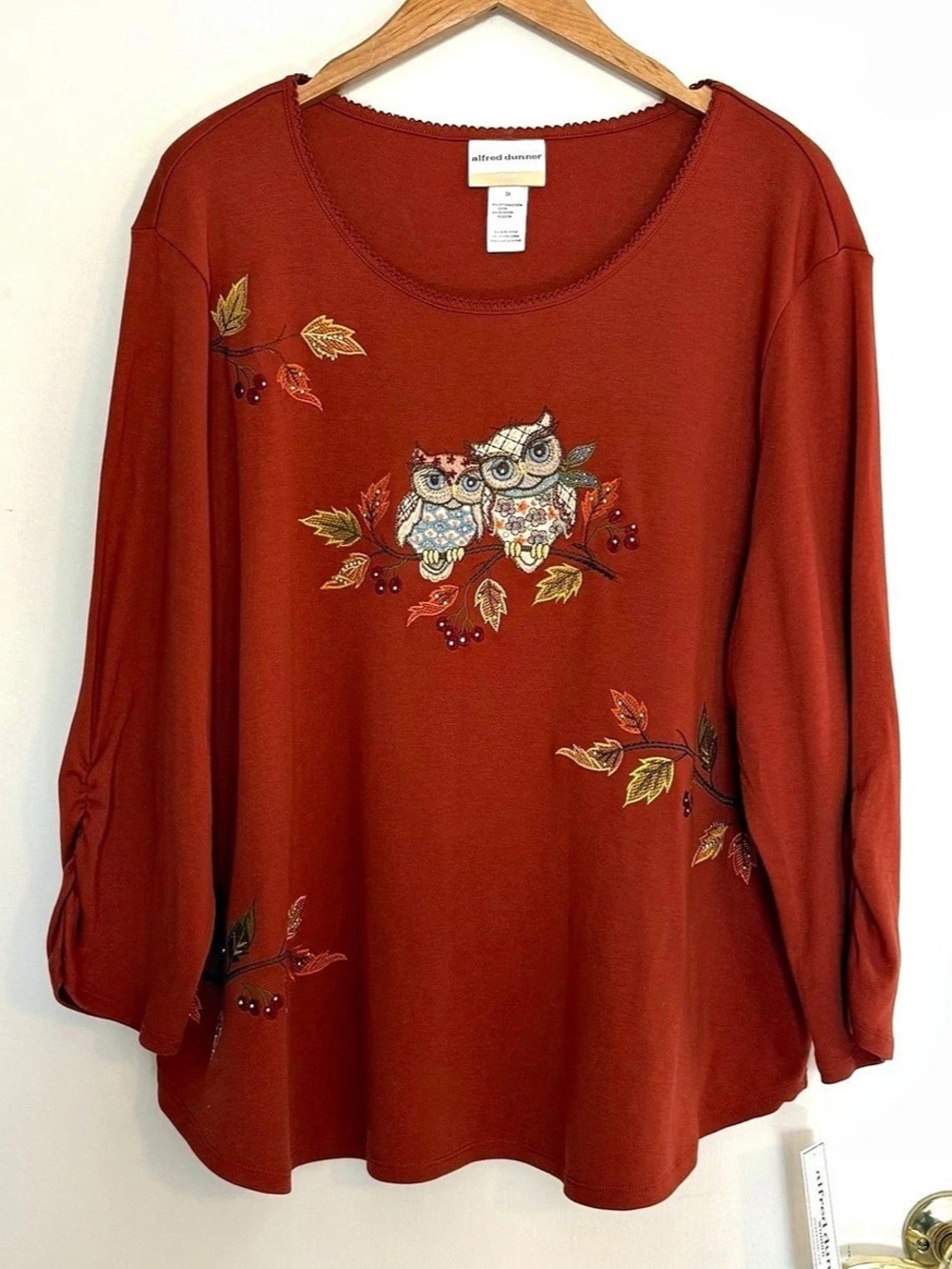Alfred Dunner Rust Colored Owl Embroidered Tunic Size 3X NWT
